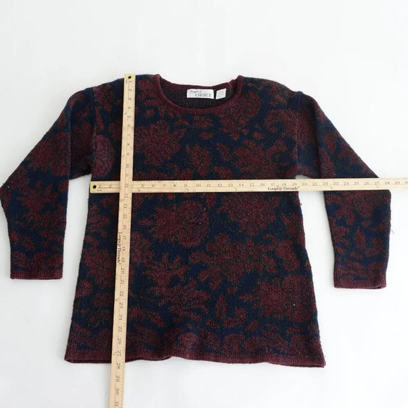 Vintage 90'S Maggies Choice Maroon & Navy Floral Crew Neck Sweater Size XL - Picture 2 of 10
